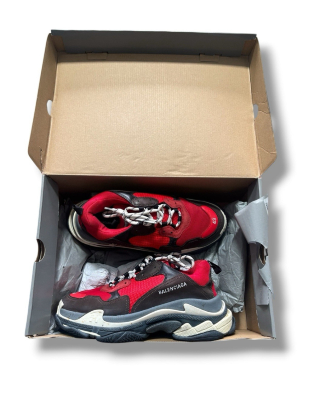 Size 10- Balenciaga Triple S Red Black W/Box - Picture 3 of 16